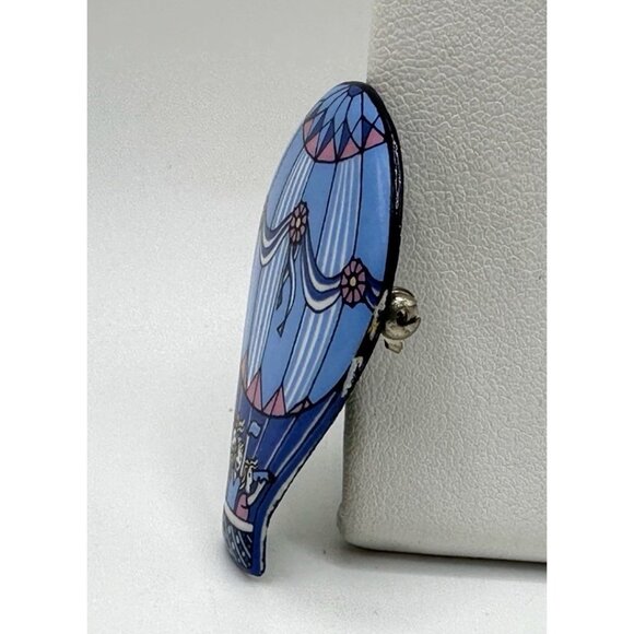 Michaela Frey Pink Blue White People In Hot Air Balloon Pin Brooch Austria - Picture 3 of 3